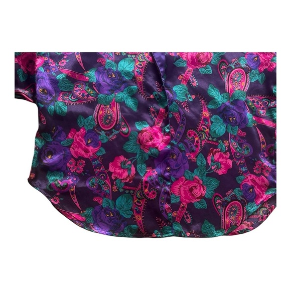 Jo Intimates casual purple floral pajama top Medium short sleeve button down - Picture 12 of 13